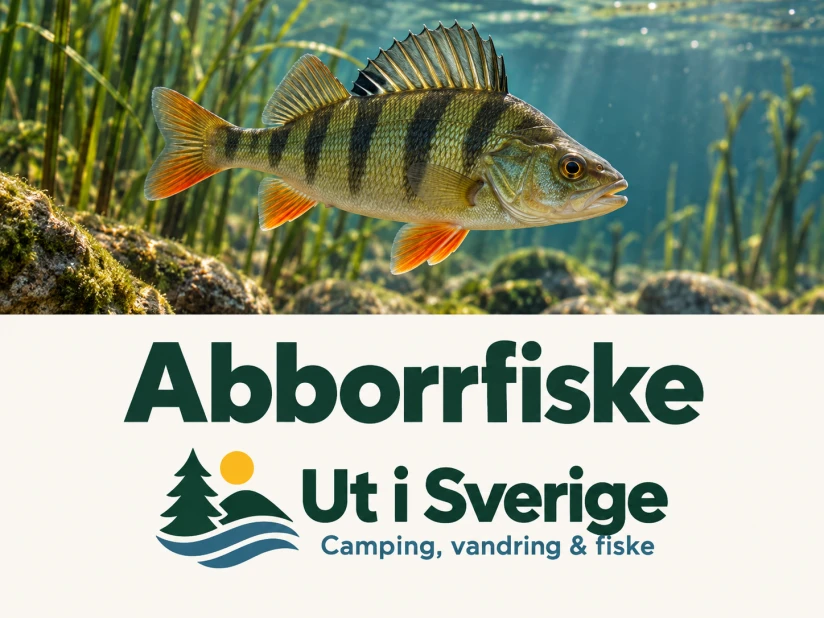 Illustrerad omslagsbild: Abborrfiske, med logotypen Ut i Sverige.