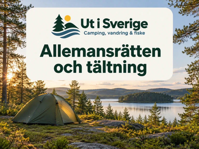 Illustrerad omslagsbild: Allemansrätten och tältning, med logotypen Ut i Sverige.