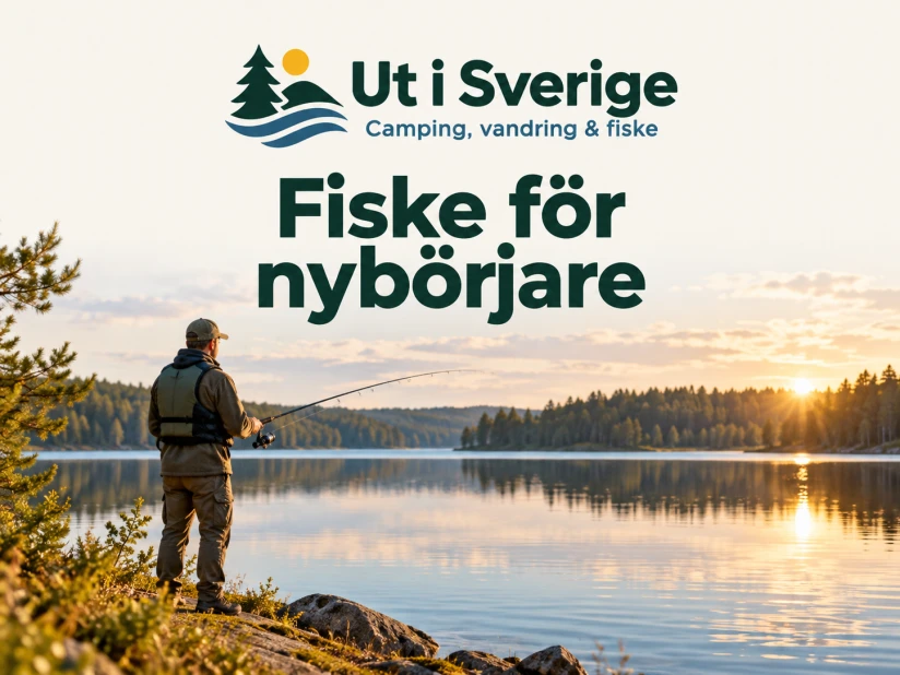Illustrerad omslagsbild: Fiske för nybörjare, med logotypen Ut i Sverige.