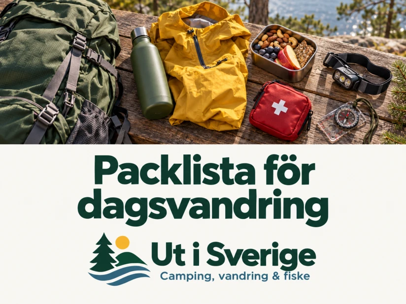 Illustrerad omslagsbild: Packlista för dagsvandring, med logotypen Ut i Sverige.