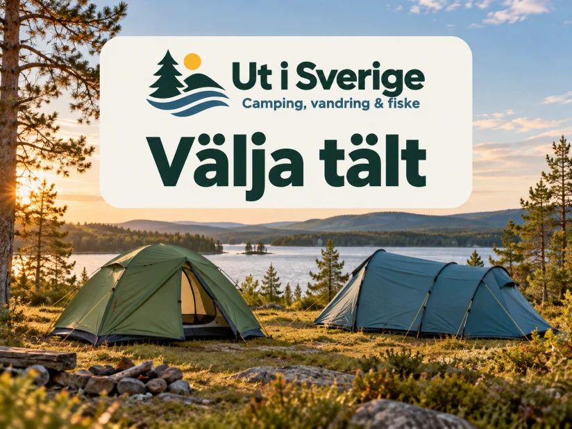 Illustrerad omslagsbild: Välja tält, med logotypen Ut i Sverige.