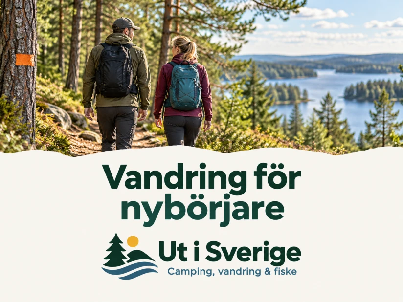 Illustrerad omslagsbild: Vandring för nybörjare, med logotypen Ut i Sverige.